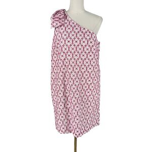 J Crew Womens Eyelet Dress Size 12 Pink Embroidered One Shoulder Bow Preppy Twee